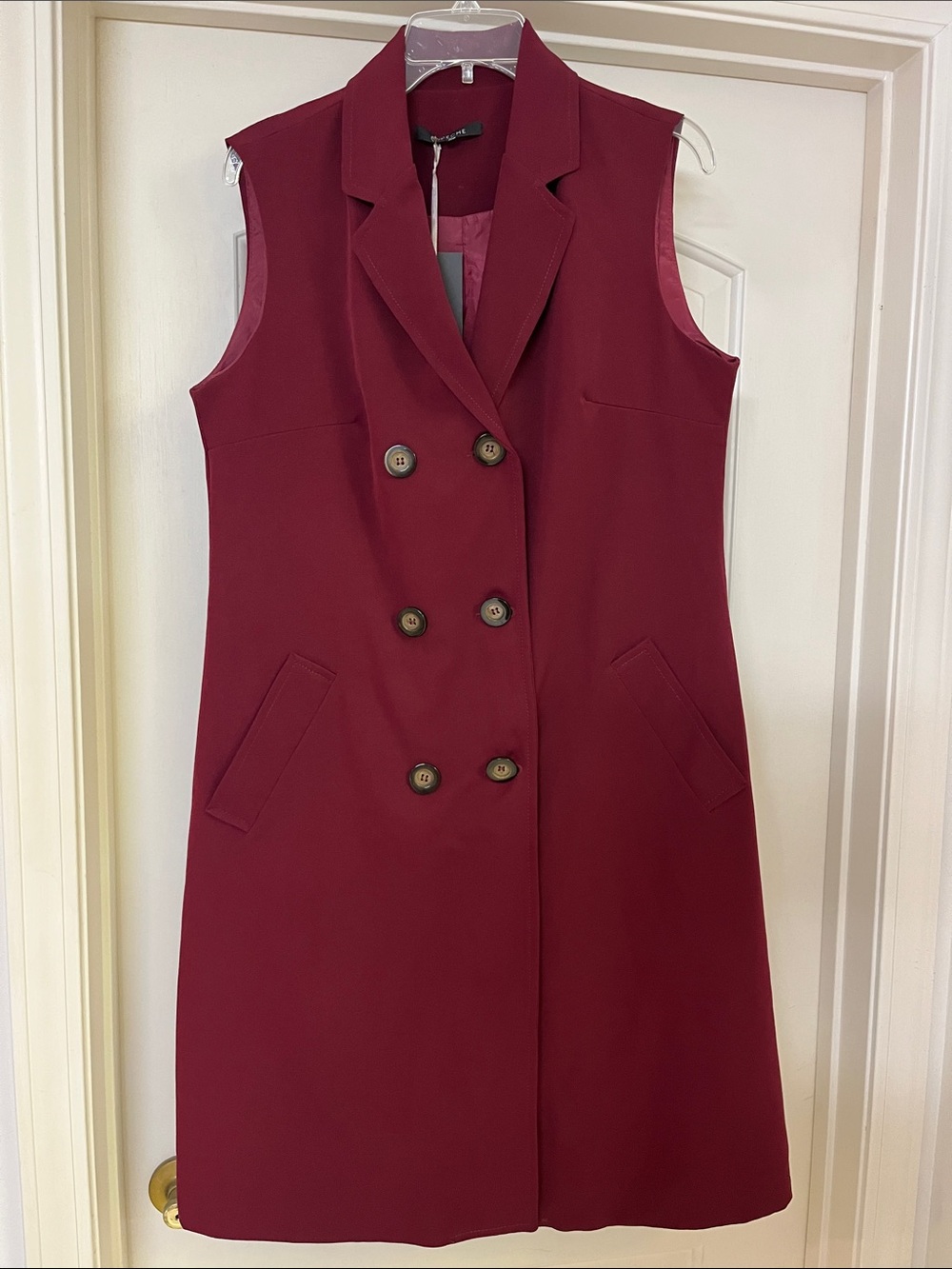 Sleeveless Double-Breasted Wine Red Dress